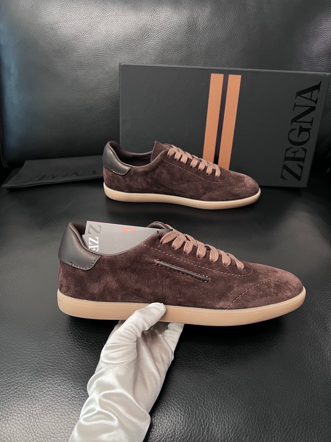 Zegna Oasi 232 Mens Suede Leather Casual Sneakers Dark Brown Size 38-45