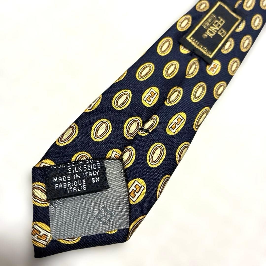 FENDI Zucca Pattern Navy Silk Tie Oval Classic Lux Used