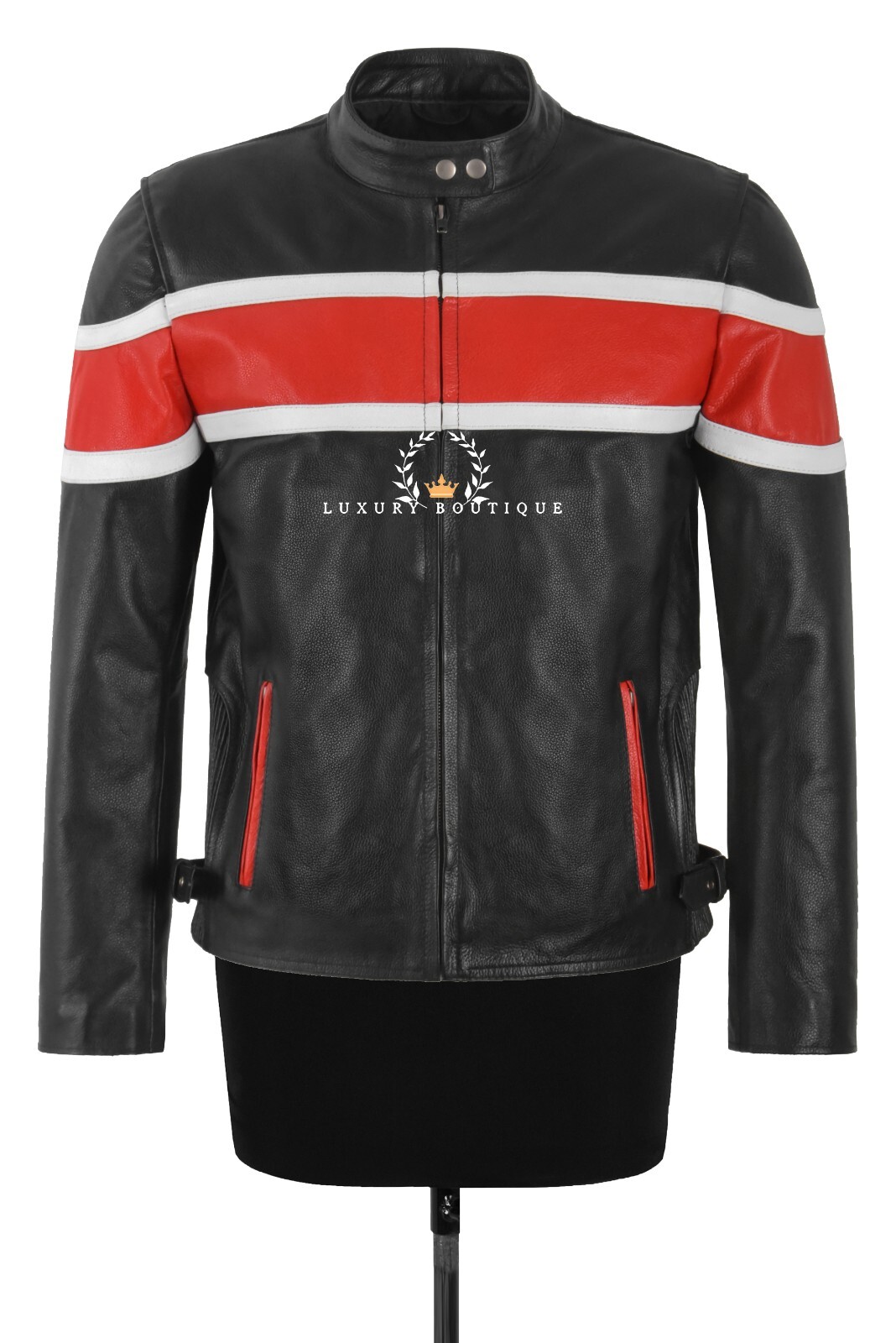 THUNDERSTRIKE Men’s Biker Leather Jacket Black Cafe Racer Style Motocross Jacket