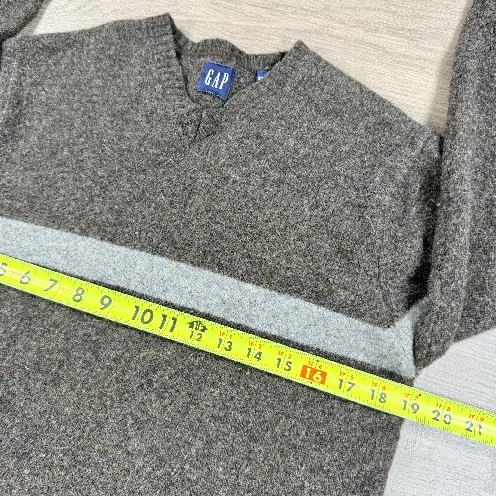 Vintage GAP 100% Lambswool Pullover Sweater Men’s Large Brown Ribbed Cuffs Hem