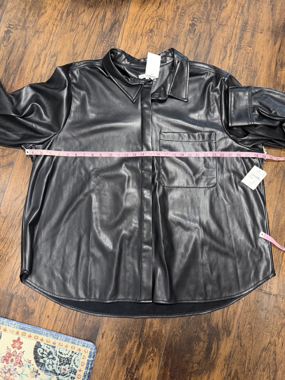 Good American Faux Leather Button Up Shirt Women’s Size 8 Black Long Sleeve NWT