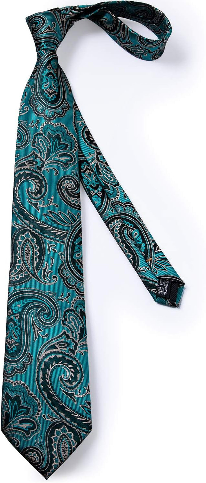 Mens Tie Set Silk Solid Paisley Necktie and Pocket Square Cufflinks Classic Form