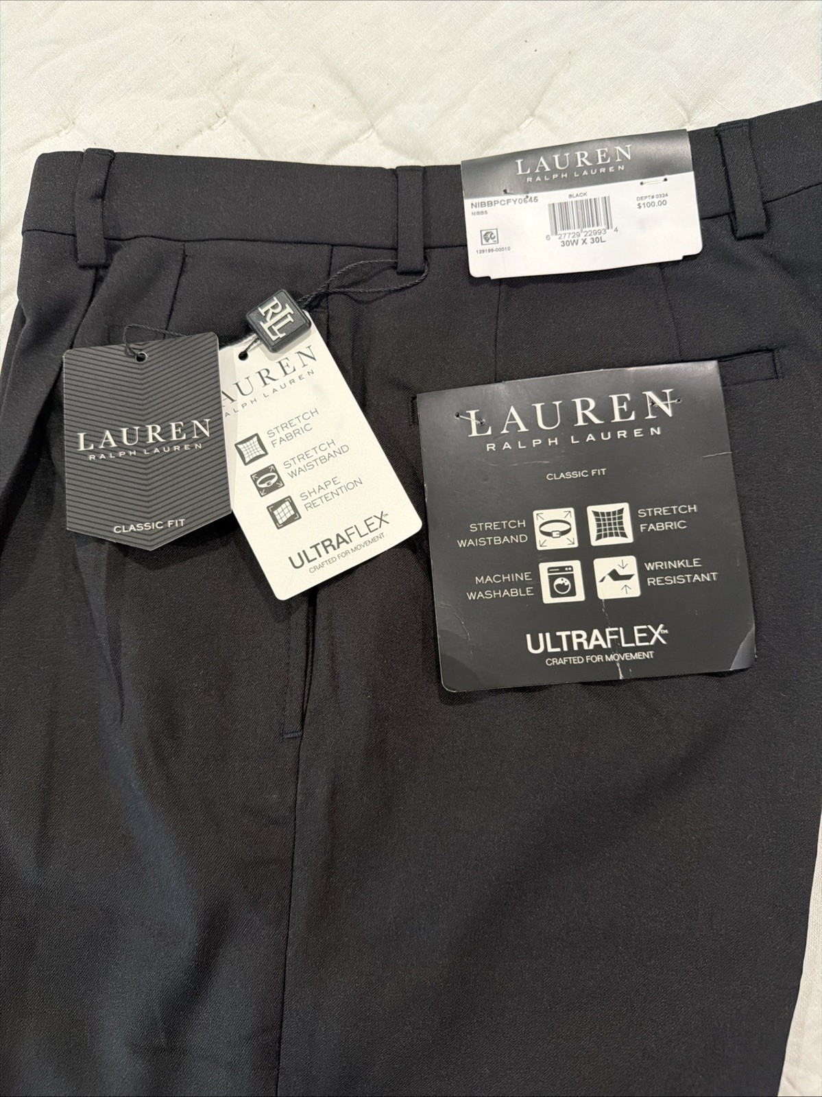 NWT Lauren Ralph Lauren UltraFlex Classic Fit Dress Pants – Black – 30w x 30L
