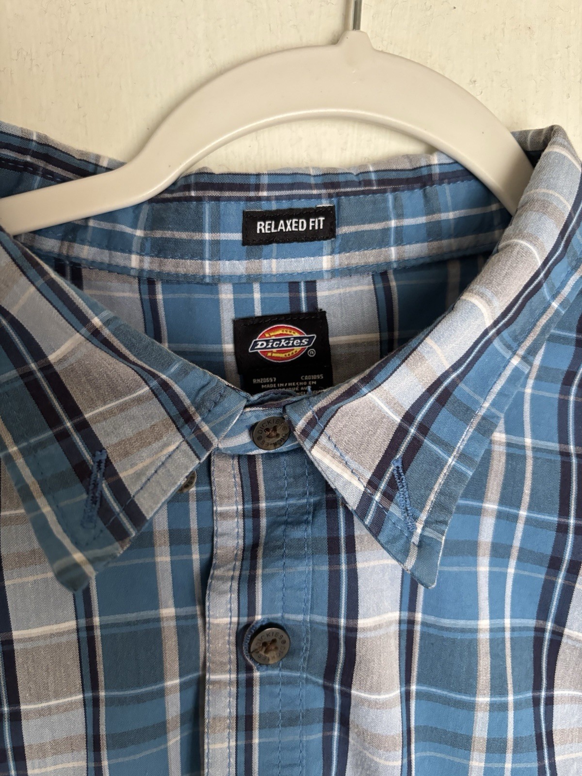 Dickies Men’s XL Relaxed Fit Plaid Short Sleeve Cotton Button-Up Pockets