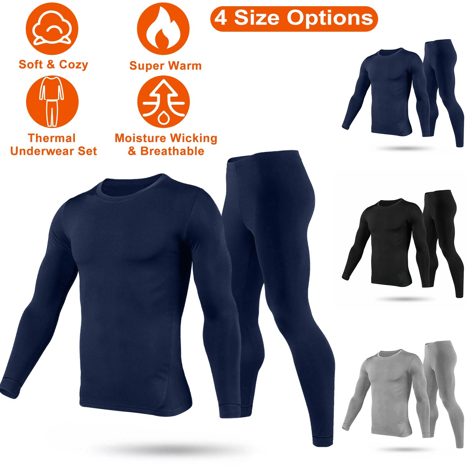 Men Thermal Underwear Set Cotton Long Johns Pants Sleeve Top Bottom Sports Suits