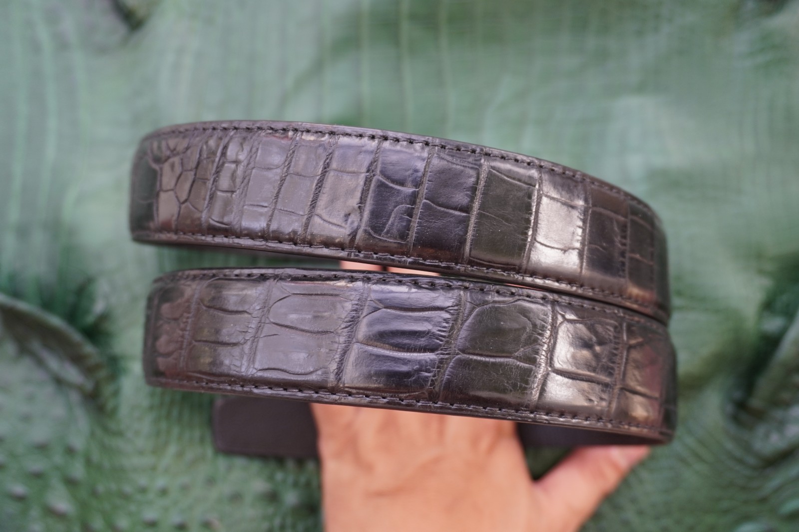 W1.3 inch Black Genuine Crocodile Belly Leather Skin Men’s Belt Plus Buckle #Z15