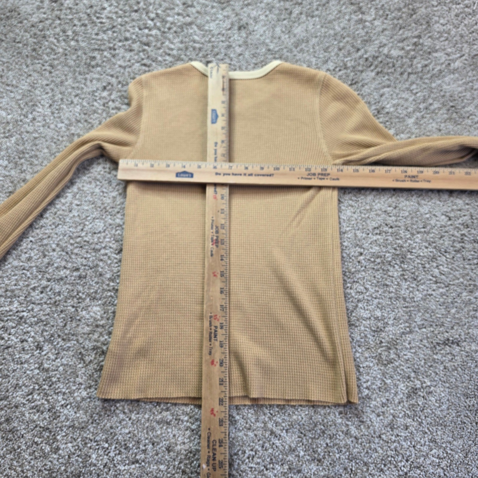 VINTAGE American Eagle Waffle Knit Thermal Top Womens S Tan Forest Ringer Y2K