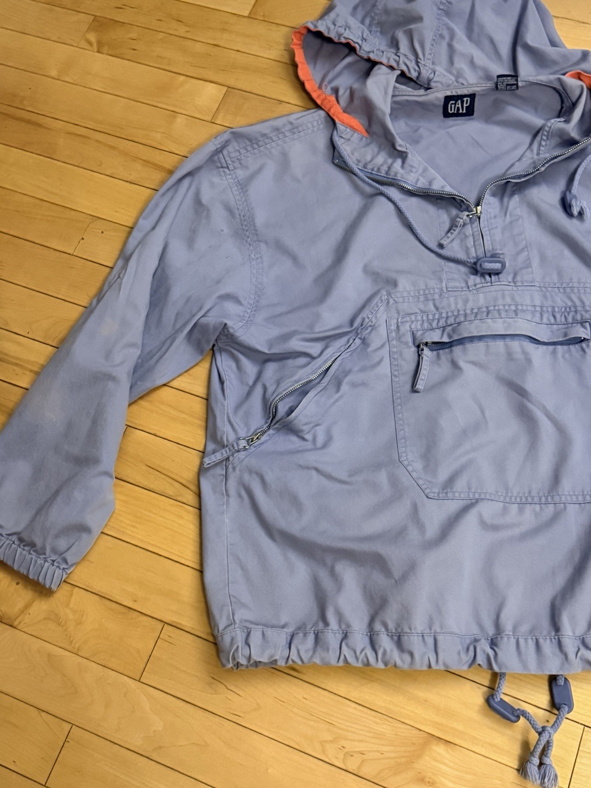 GAP Vintage ’90s Light Purple Hooded COTTON Anorak Popover Jacket Size S Pockets