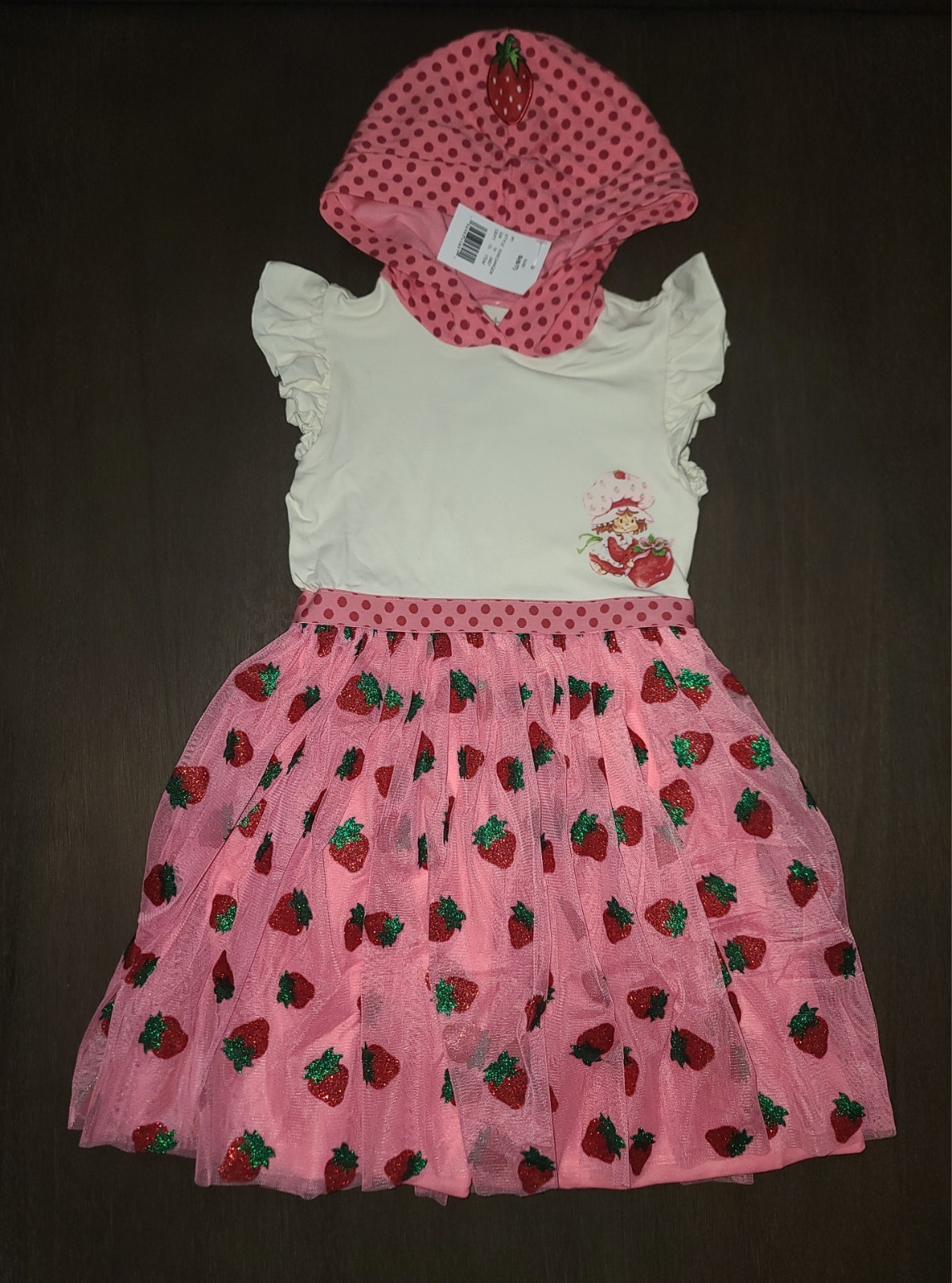 NEW GIRLS STRAWBERRY SHORTCAKE HOODED TULLE DRESS SIZE S 6-7