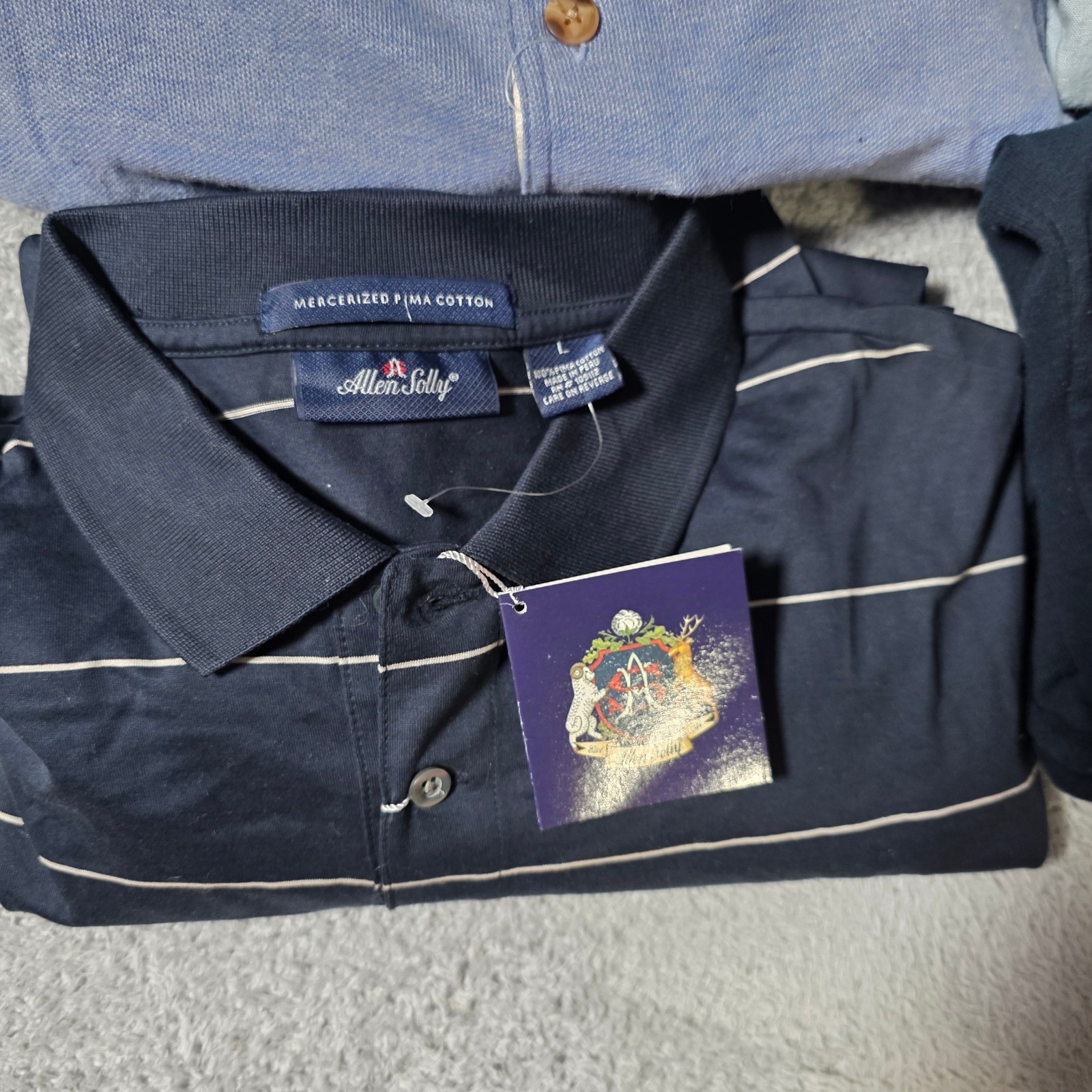 Multi Brand Mens Mixed Size Polo Button Down Shirt Lot 8pc Navy Blue ALL FLAWED
