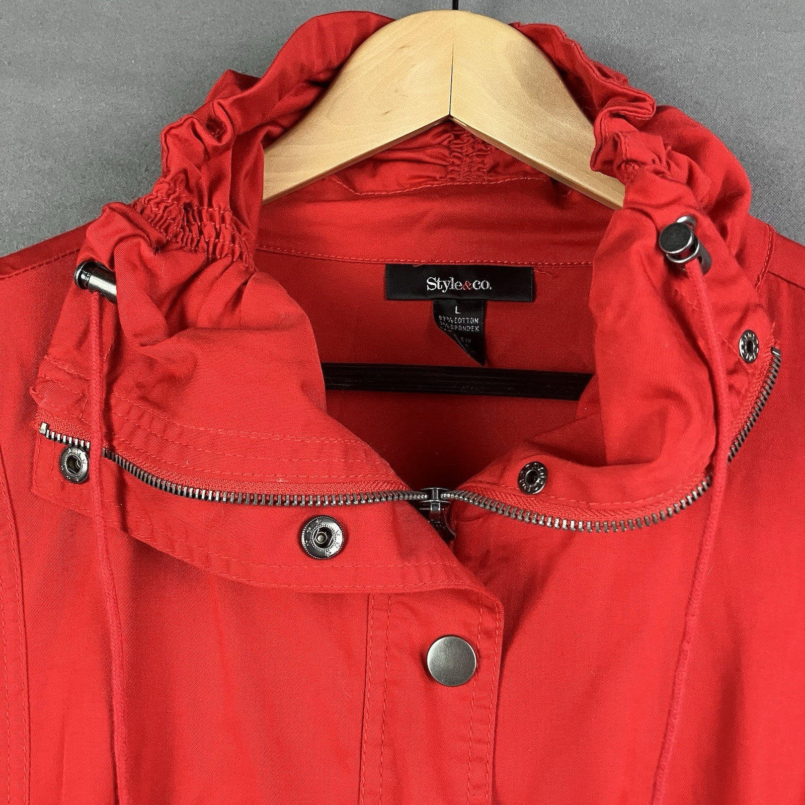 Style & Co. Women’s Size Large Red Jacket Full Zip Button Snap Outdoor Coat