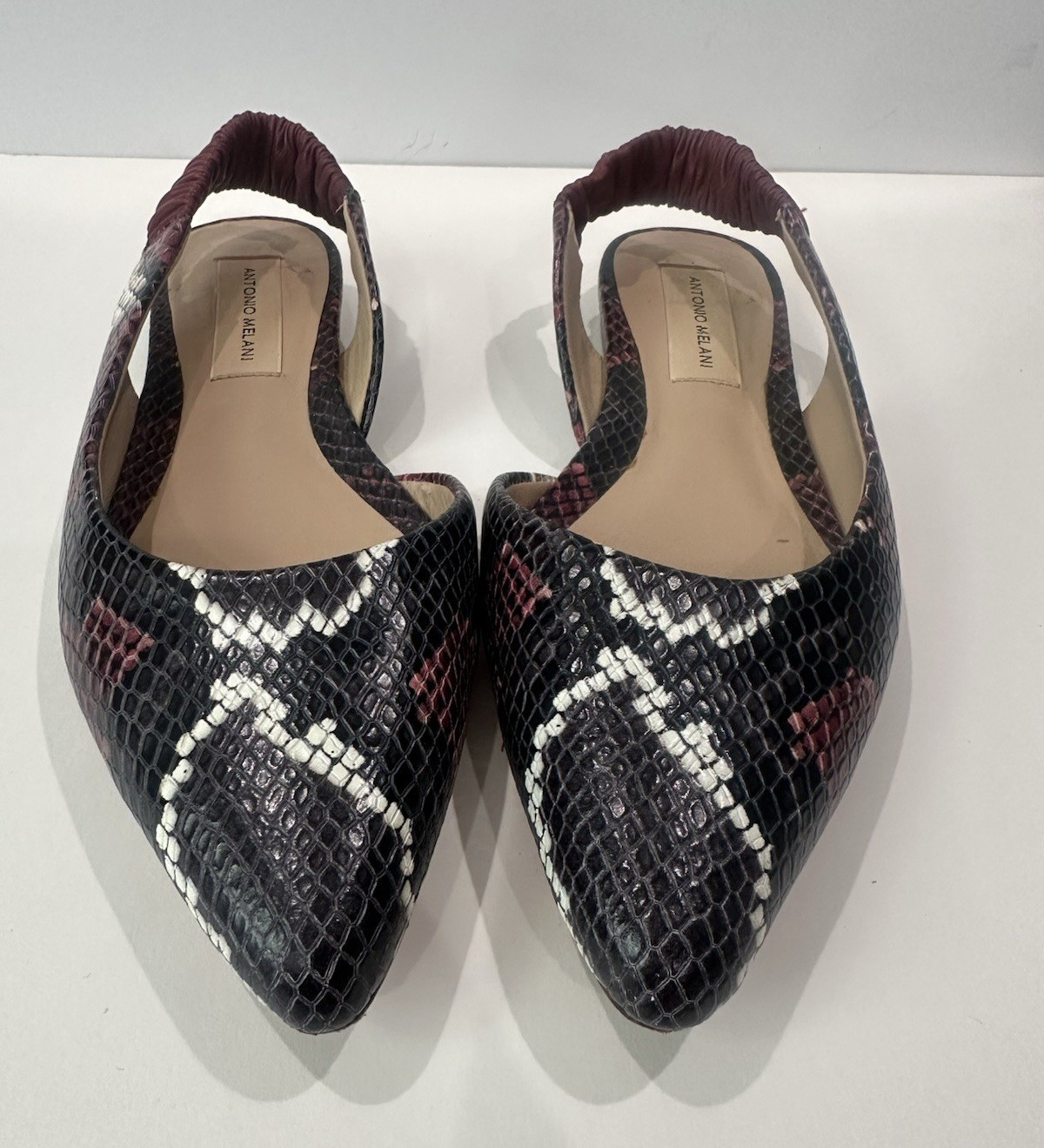 Antonio Melani Women’s Leather Snake Print Pointed Toe Slingback Flats 6