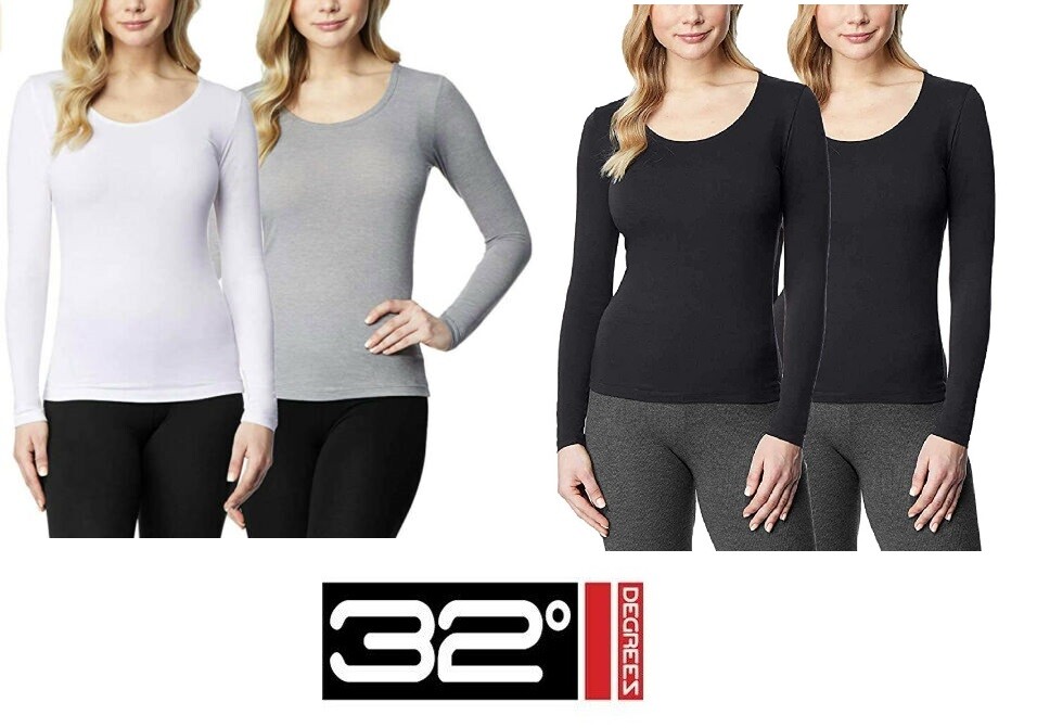 32 DEGREES Ladies’ Heat Long Sleeve Scoop Neck Tee, 2 Pack, Colors/Sizes