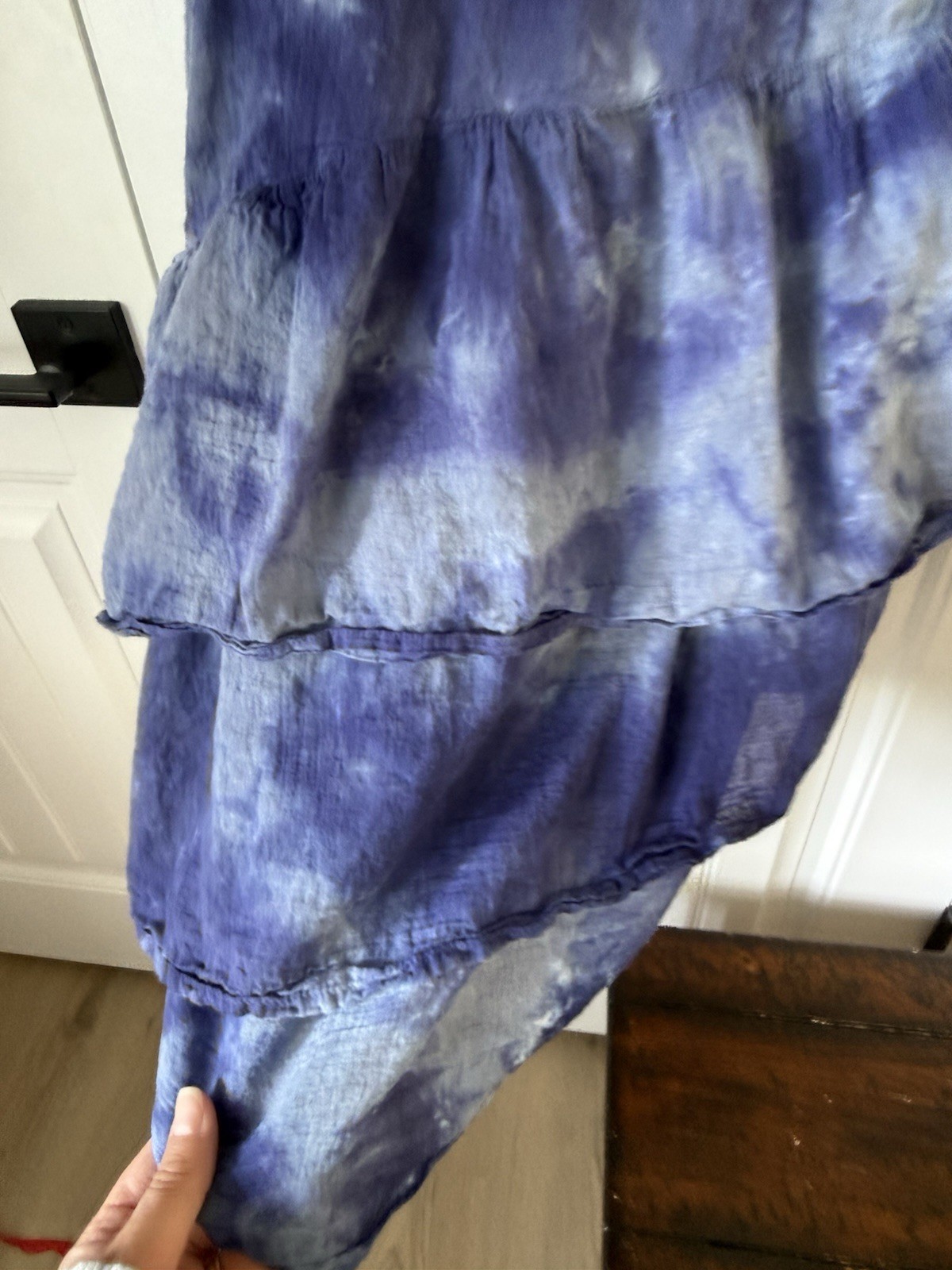 Myra Bay Blue Tie Dyed Gauzy Ruffle Hem Dress Size M Smocked Waist Boho