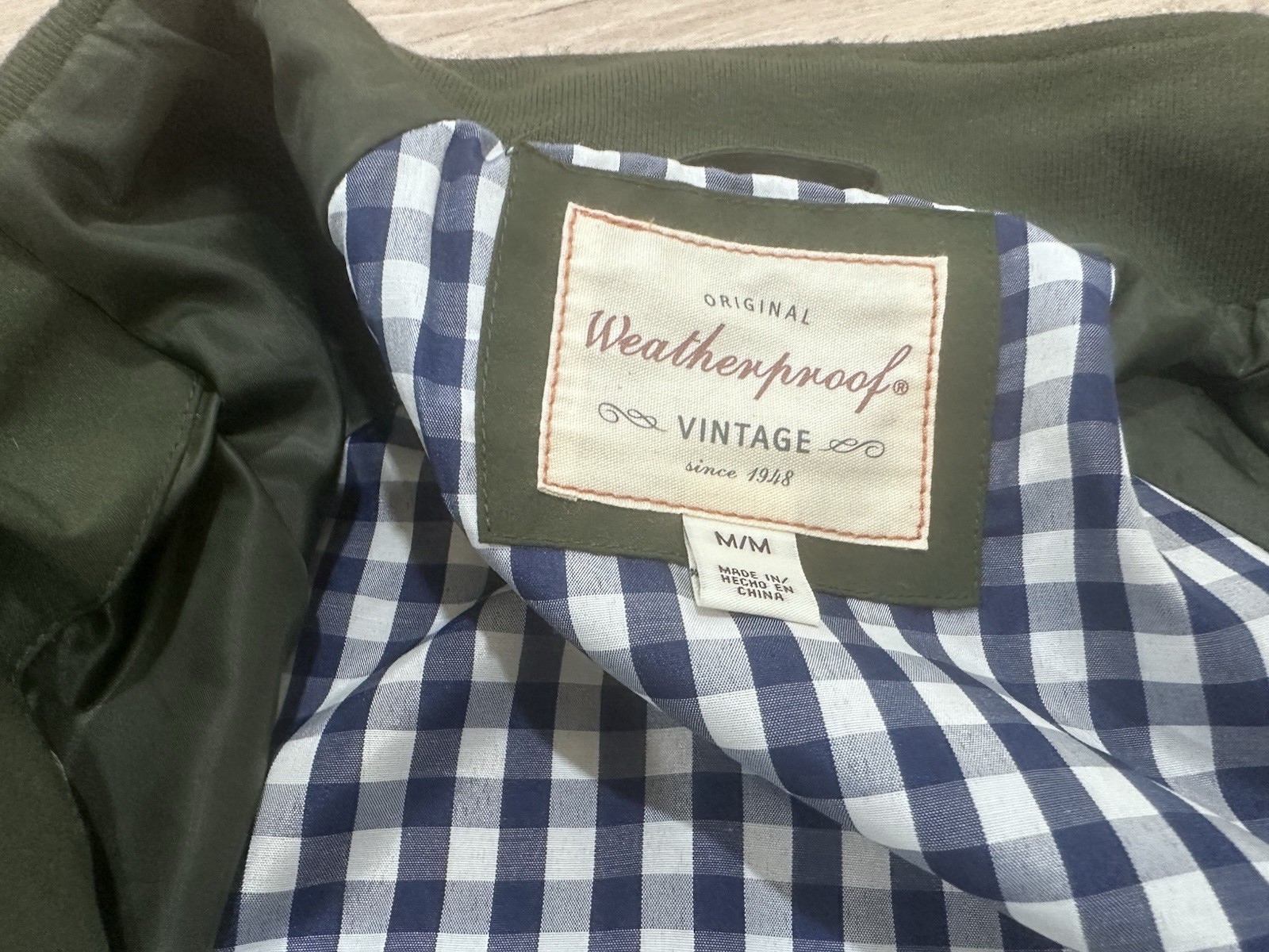 Mens Weatherproof Vintage Green Harrington Jacket Full Zip Polyester Size M