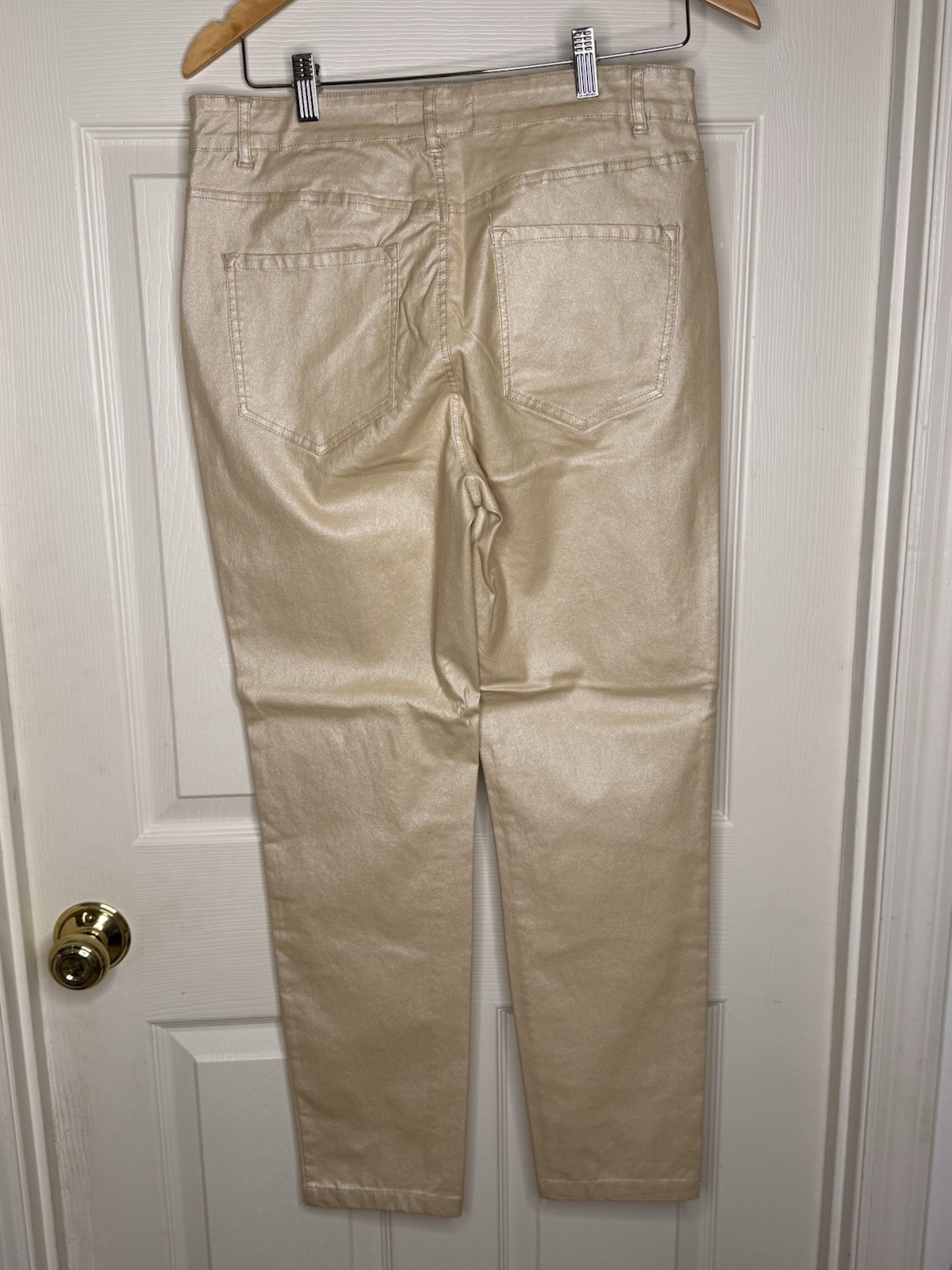 Grace + Emma Gold Metallic Coated Jeans Women Size 10 Stretch High Rise Pants