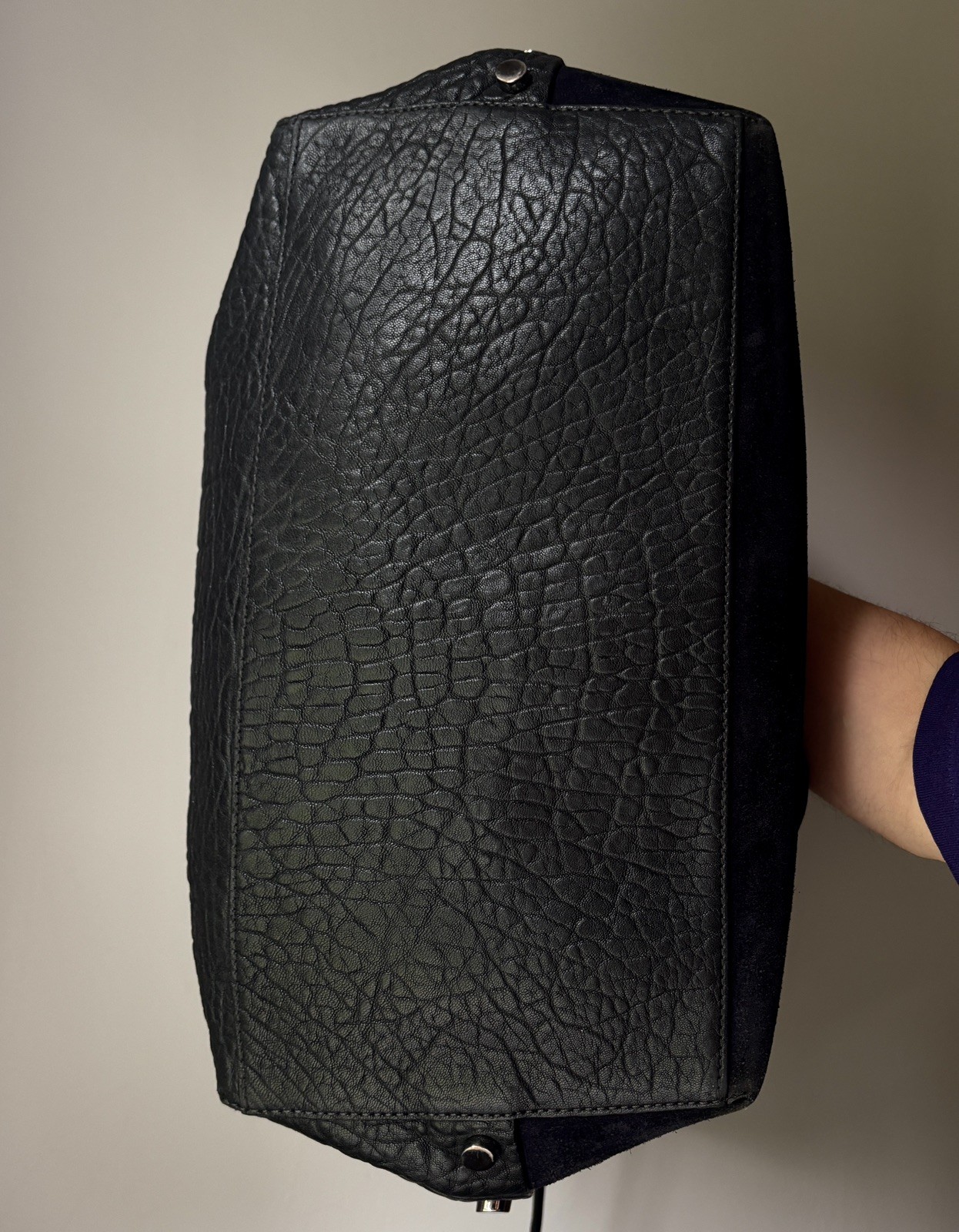 Jimmy Choo Twist East West Tote Bag Black Suede & Pebbled Leather Purse