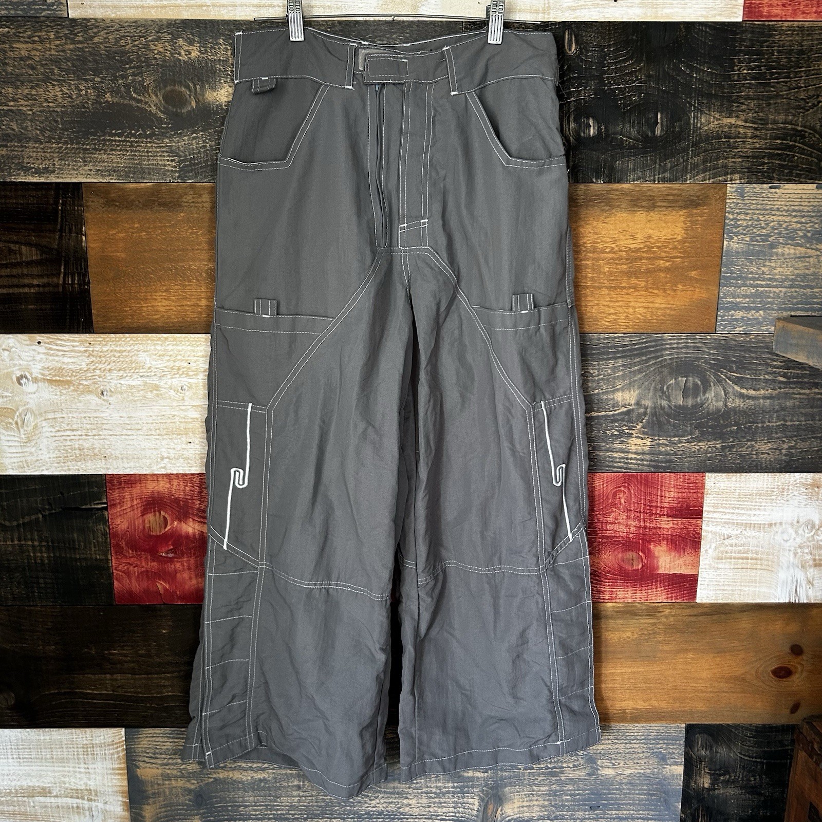 Snug Industries Rave Pants Baggy Wide Leg Tech Cargo Size 30 Brown