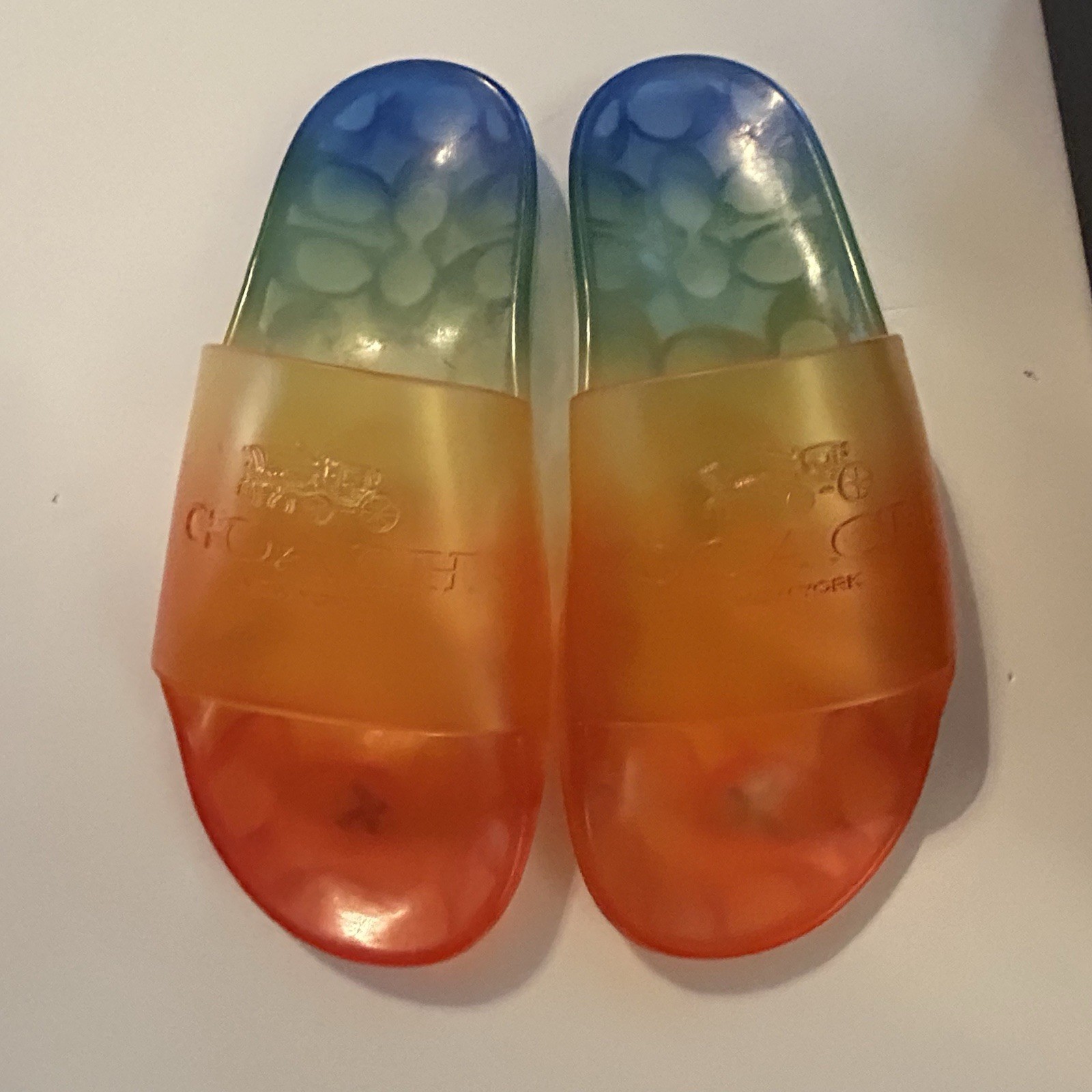 Coach Ulyssa Rubber Slides Jelly Pool Slides rainbow Woman Size 6