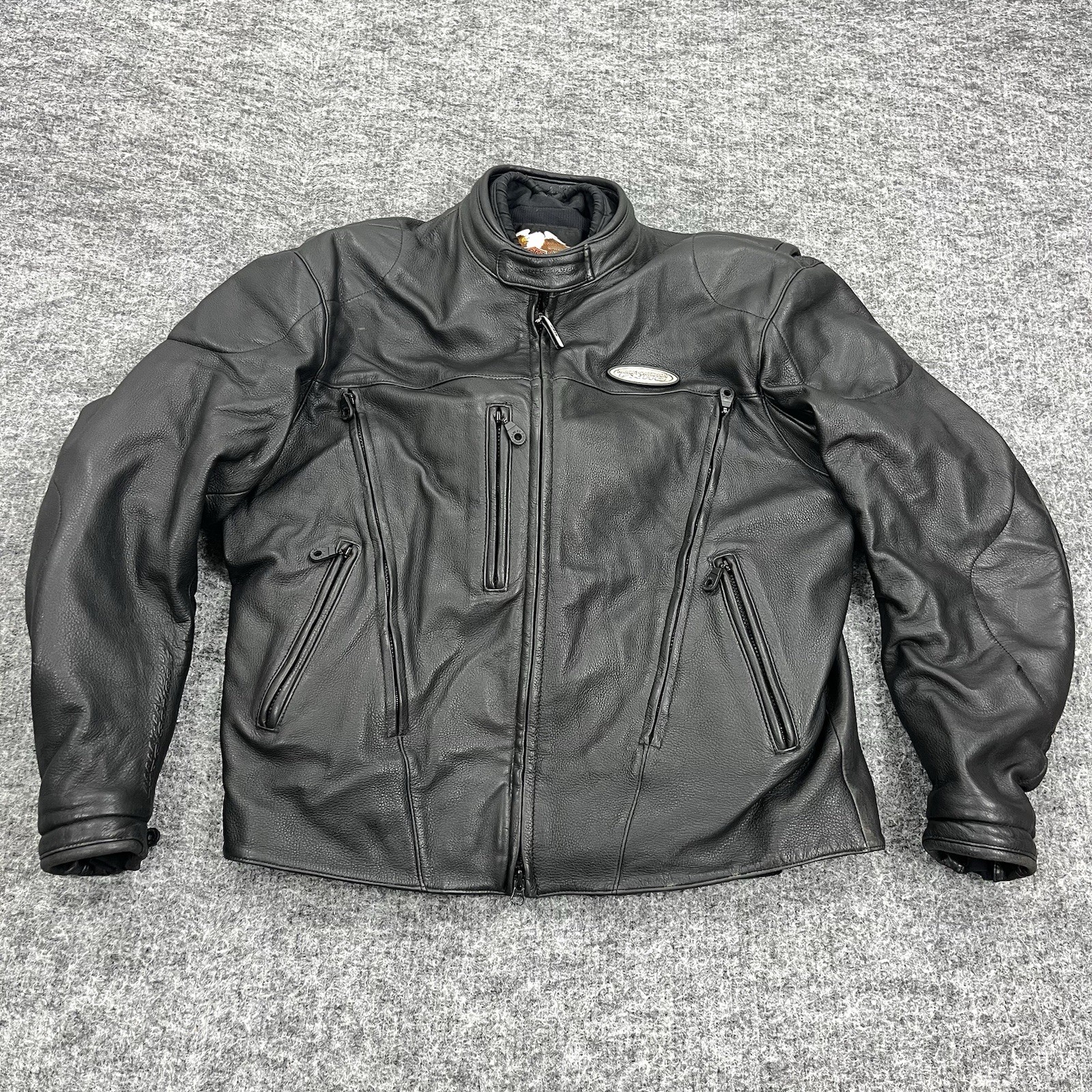 Harley Davidson FXRG Jacket Mens Large Black Leather Liner Armor Biker