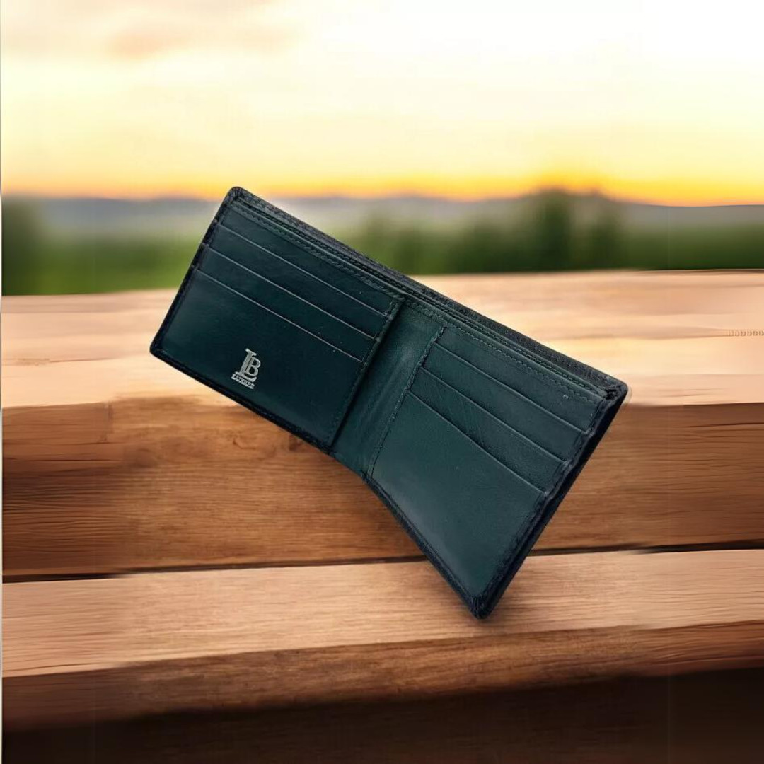 Luxury Genuine Leather Bifold Wallet – 6 Card Slots, ID Window, Gift Box – Black
