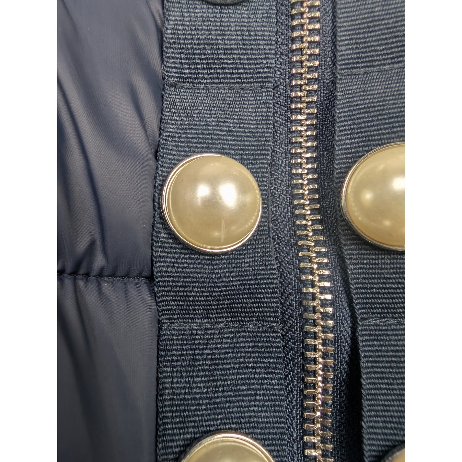 Twinset Simona Barbieri Pearled Trim Ruffle Quilted Puffer Jacket Navy 44 46 M L