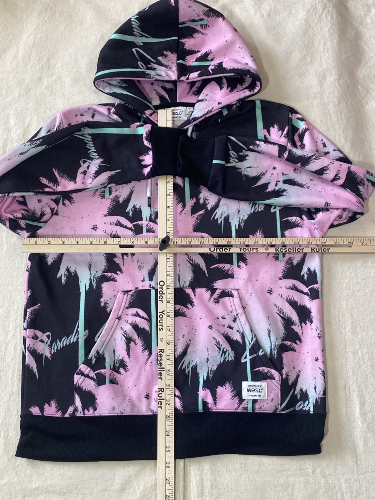Conspiracy by Wesc Paradise Lost Hoodie Palm Trees Black Pink Mens L Womens XL