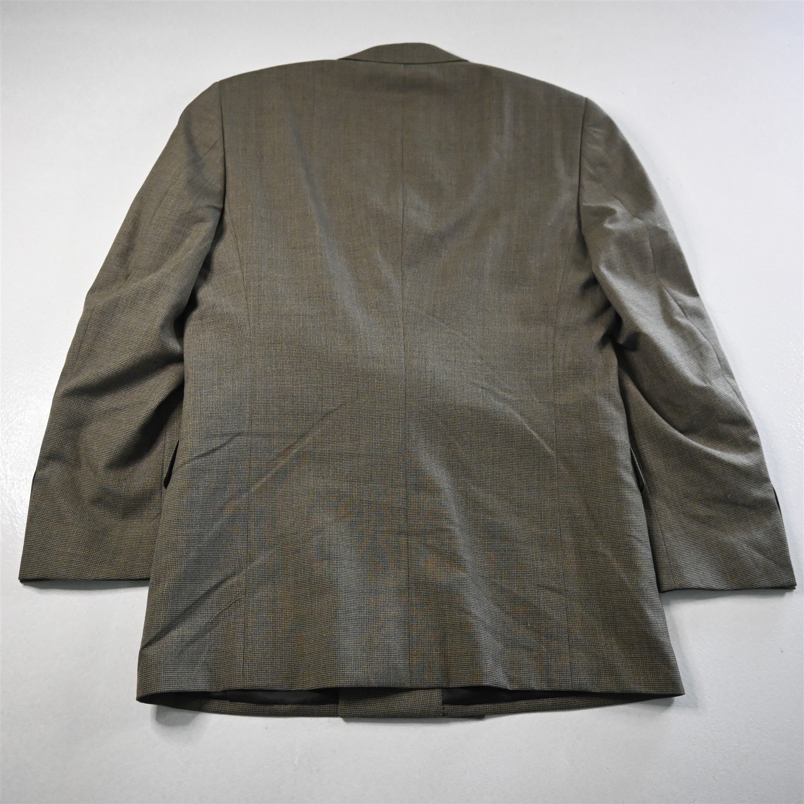 Vtg Mens Double Breasted 40L 32×34 Brown Check Wool Mens Jacket Pants Suit