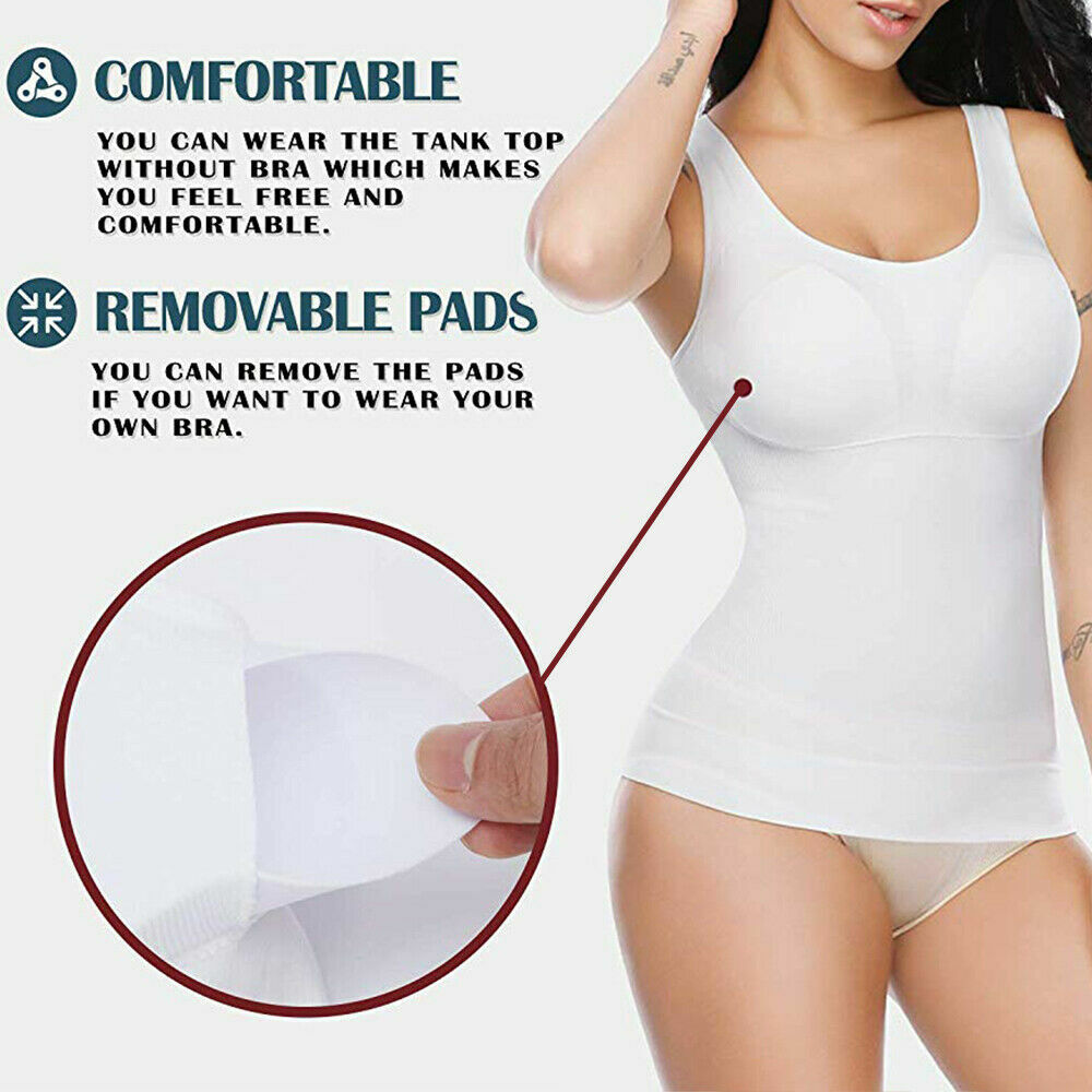 Women Stretch Cami with Built-in Shelf Bra Tank Top Wide Straps Padded Yoga Tops