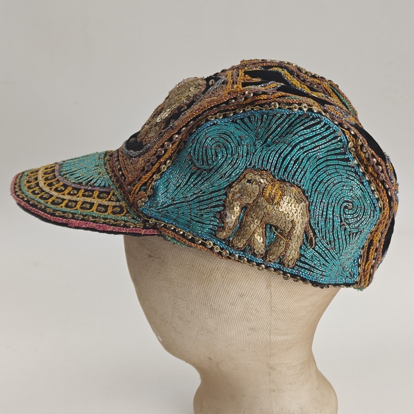 Vintage Sequined Hand Stitched Elephant Hat Made In Myanmar Burma