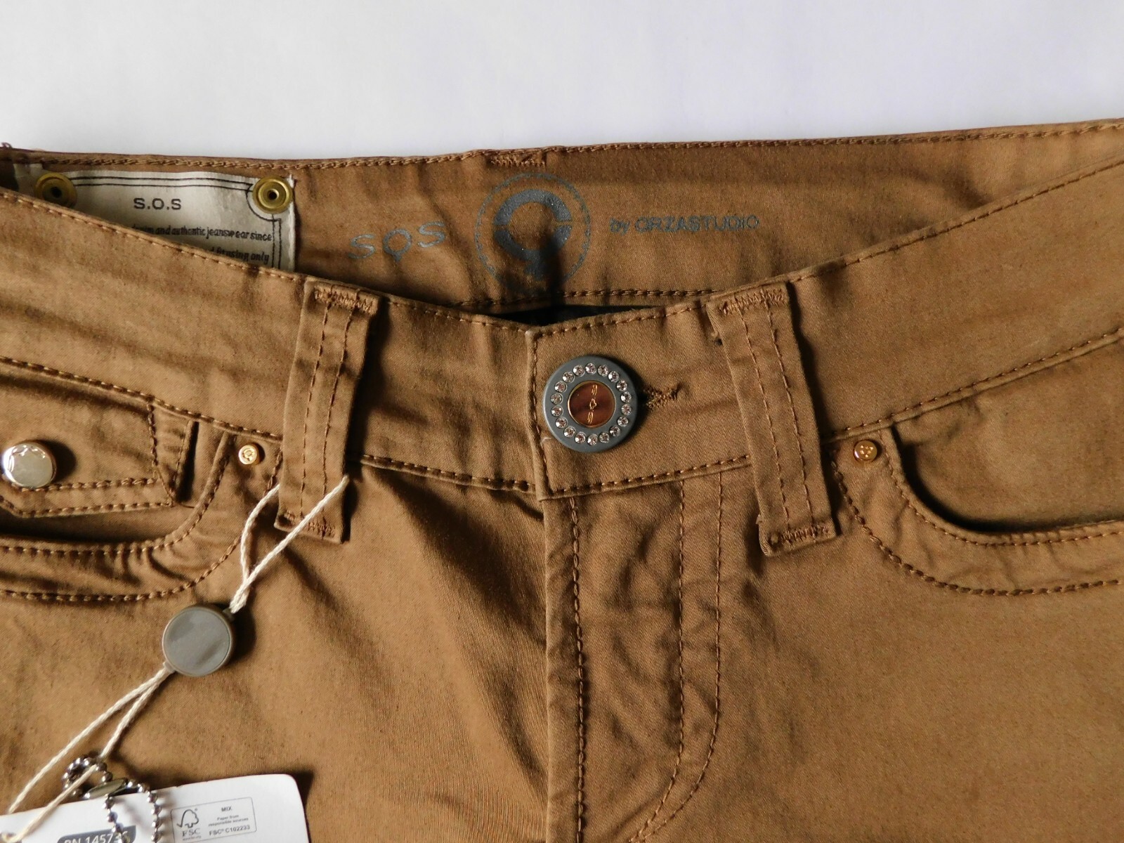 SOS BY ORZA STUDIO LOW RISE JEANS SIZE 27, in bronze