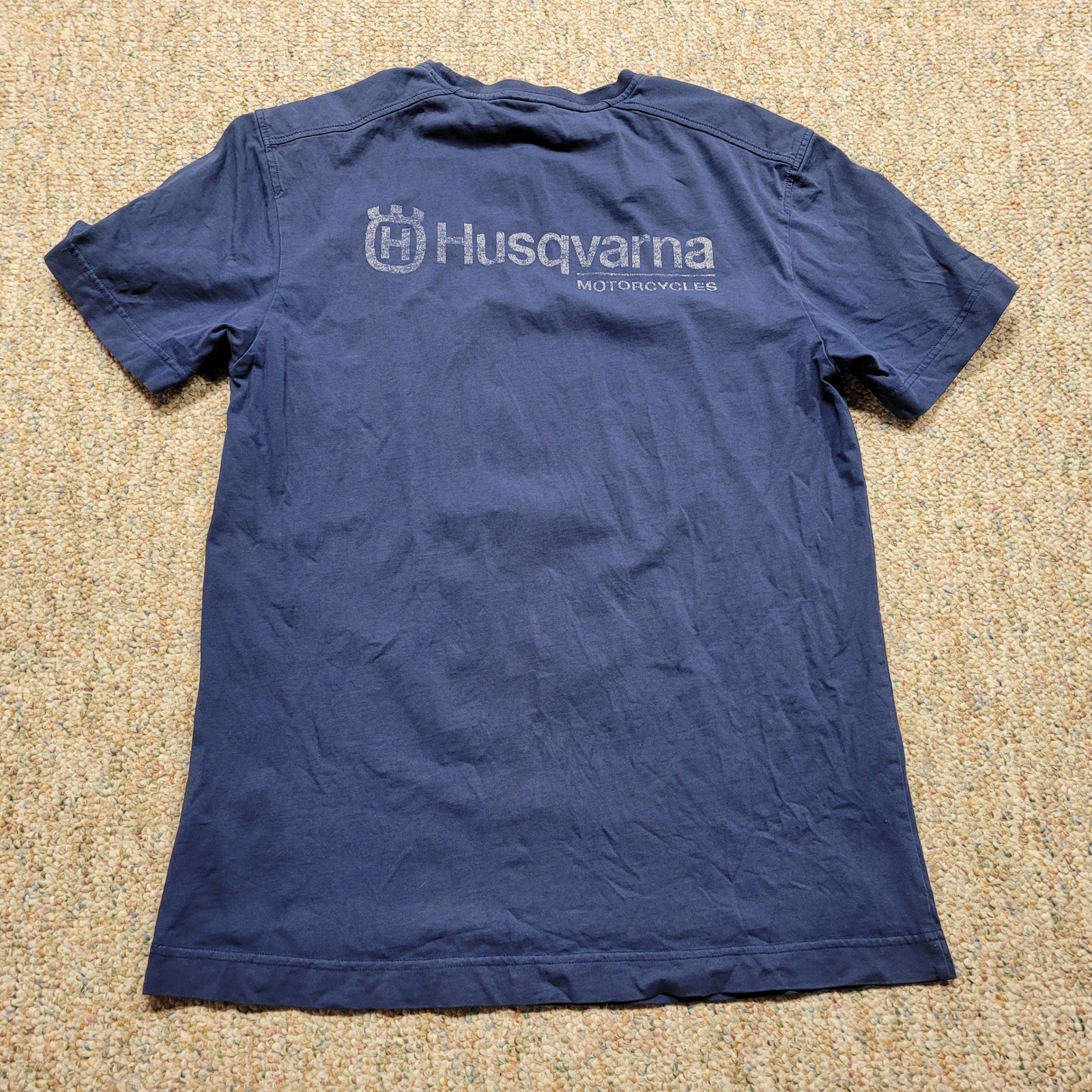 Husqvarna Motorcycles Shirt Mens Medium Blue Graphic Tee Distressed Moto Biker