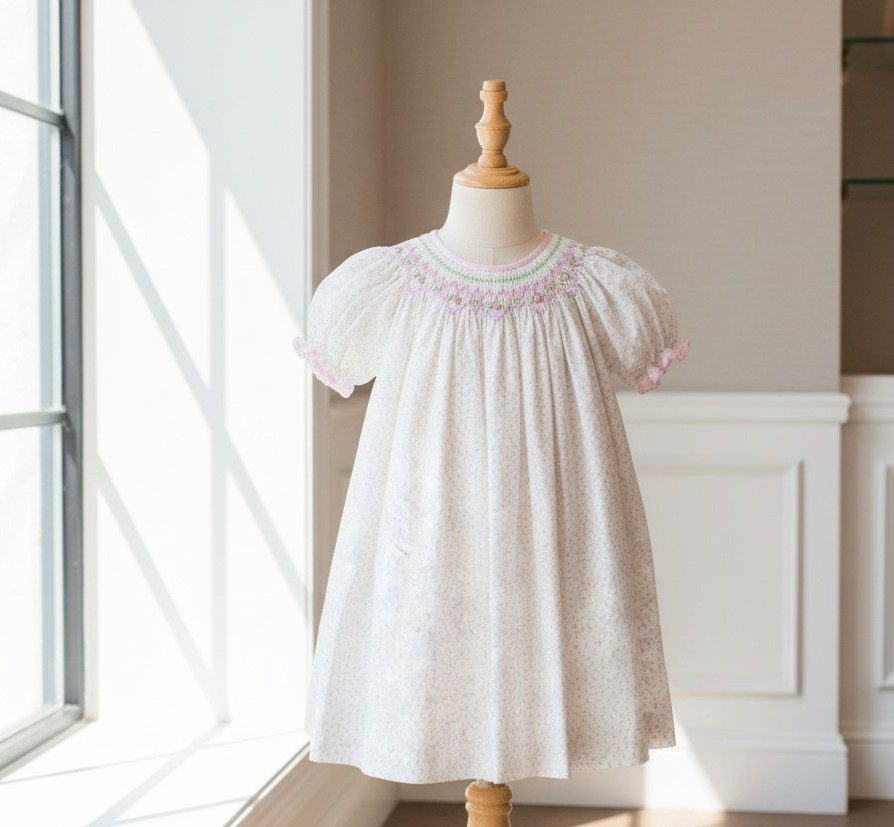 NWT Petit Ami Floral Pink Bishop Smocked Baby Girls 2pc Dress 12M 12 Months