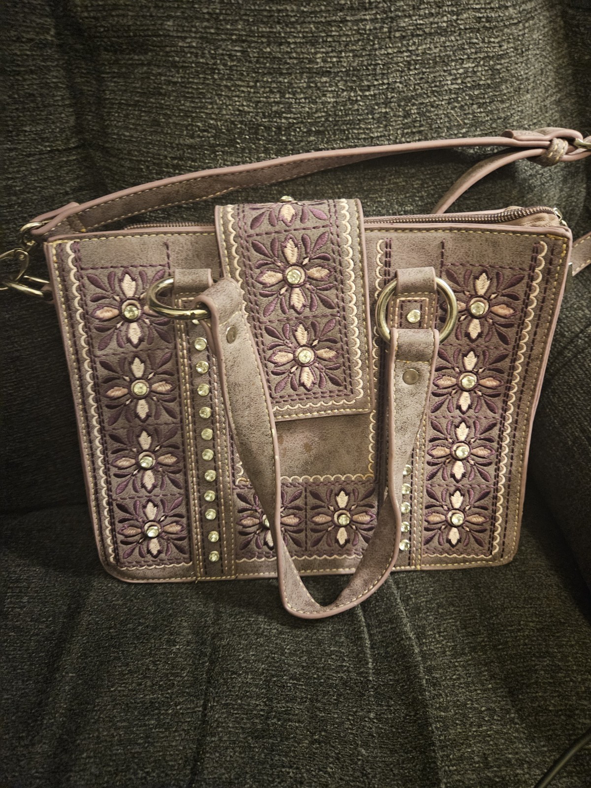 Montana West Purple Floral Embroidered Leather Crossbody/Handbag Combo