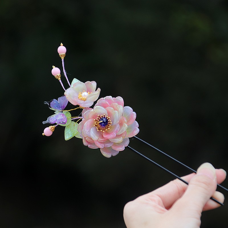 Rainbow Glass Hairpin U Shaped Traditional Chinese Hair Stick Hair Accessories