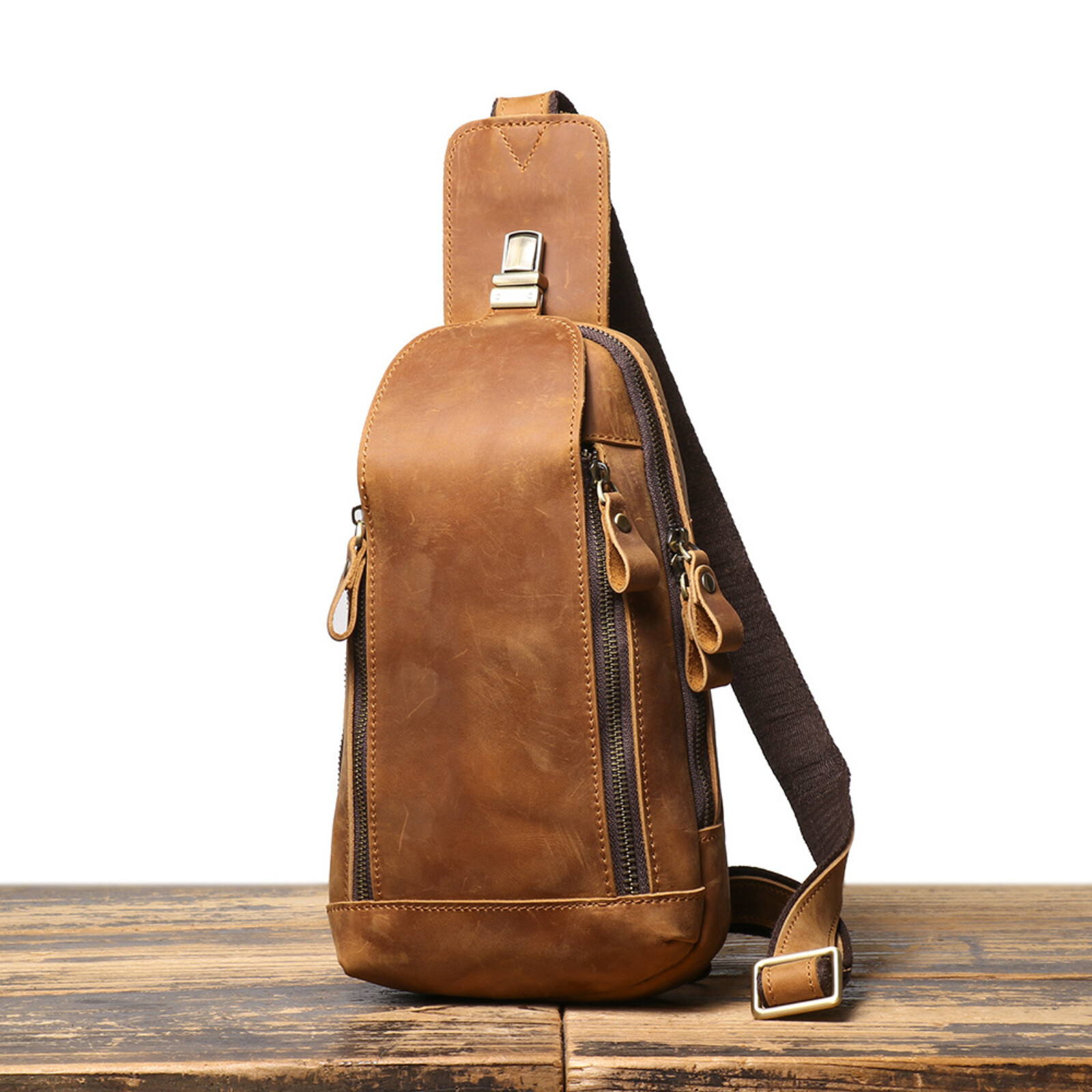 Men’s Leather Sling Bag Chest Crossbody Shoulder Pack Vintage Style Everyday Use