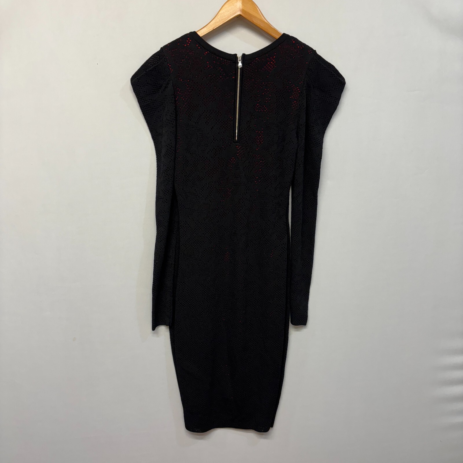 Milly Pointelle Lace Long-Sleeve Draped-Shoulder Cocktail Dress Medium C002 -23