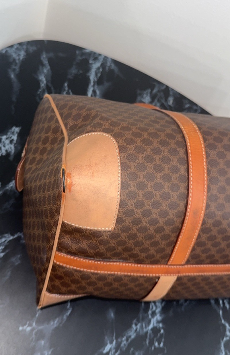 CELINE Macadam Boston Bag M13 Travel Duffle Bag Brown —AUTHENTIC—