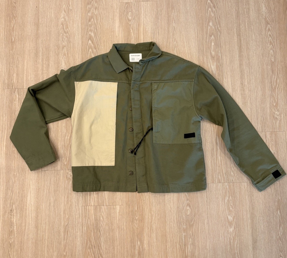 Earth Studies Men’s Green/Beige Button Front Jacket w/ Pockets Size S