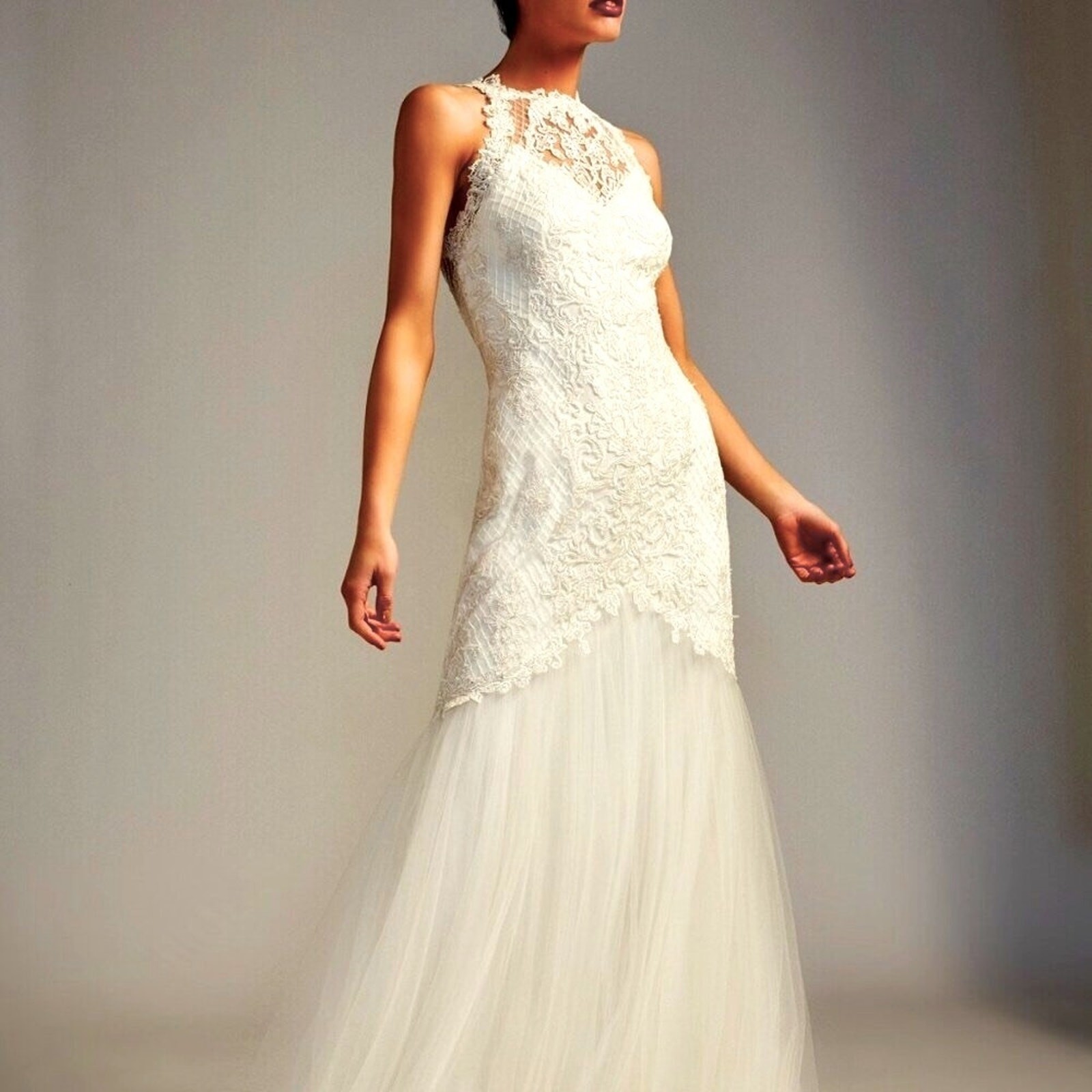 NWT TADASHI SHOJI Janey Gown Ivory Tulle Embroidered Lace Overlay 10 MSRP $878