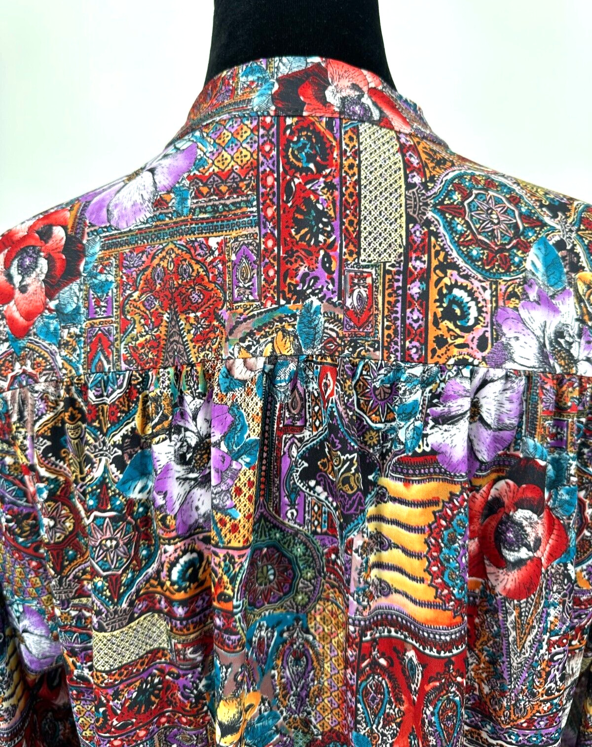 Top Notch Womens 3/4 Sleeve Blouse Size 38/18W Multicolor Gypsy Floral Print