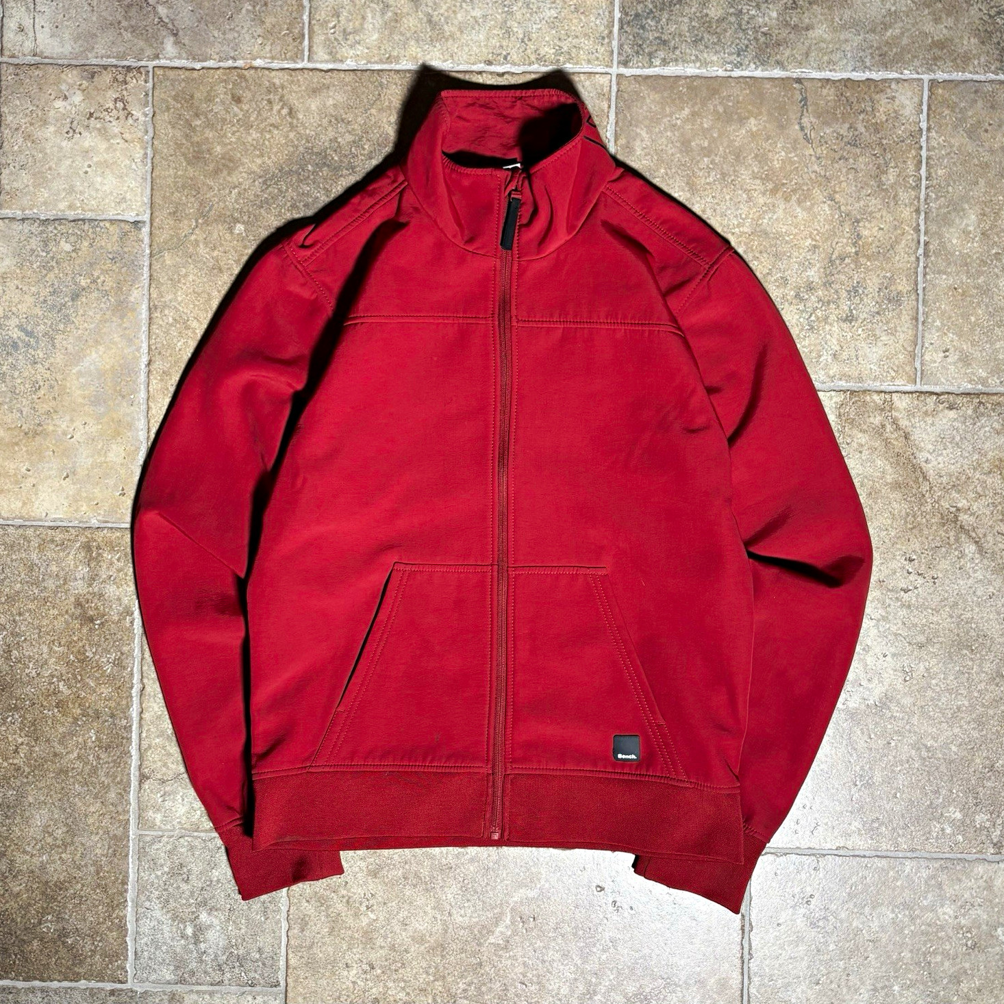 Bench Men’s Red Full Zip Quilted Collar Nylon Short Jacket Logo; Size M