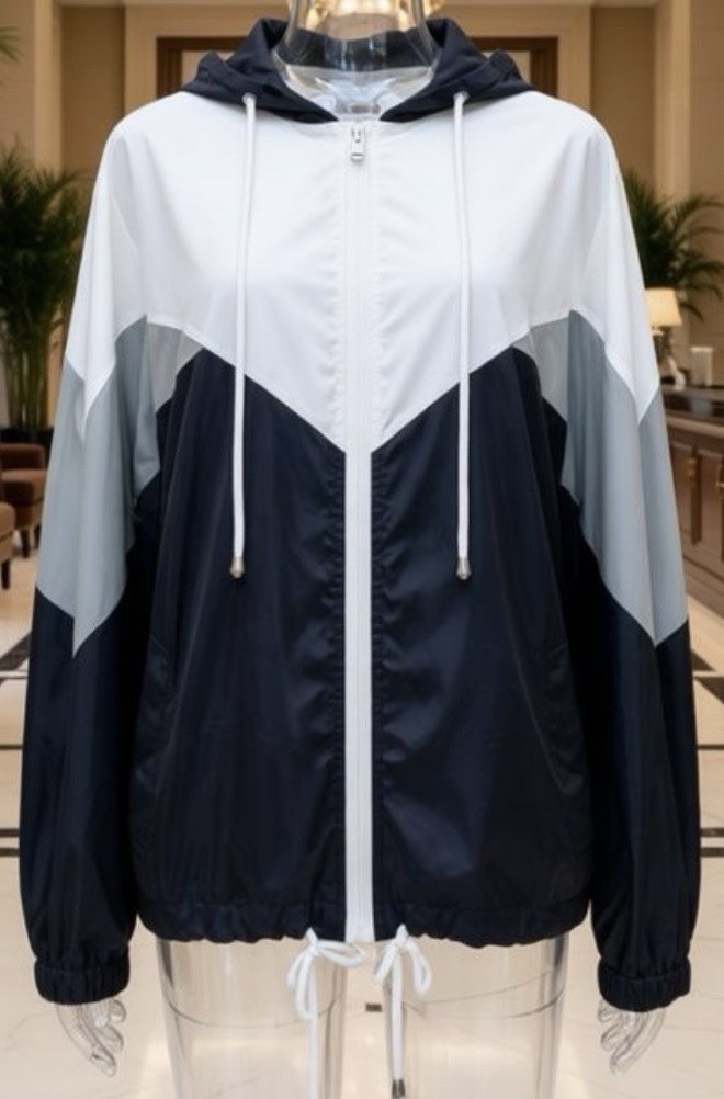 Windbreaker Jacket LG Black & White Lightweight With 2 Front Pockets & Zip Front