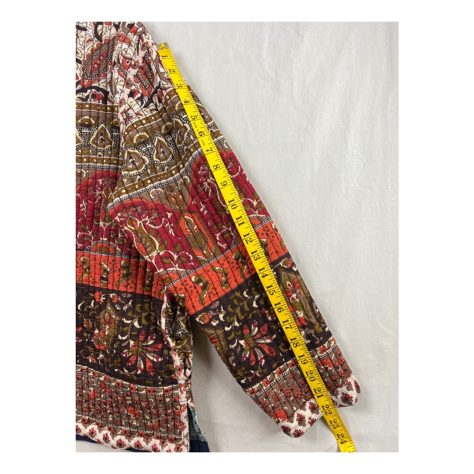 Phool Reversible Quilted Jacket Women Medium Blue Rust Cotton Paisley Boho India