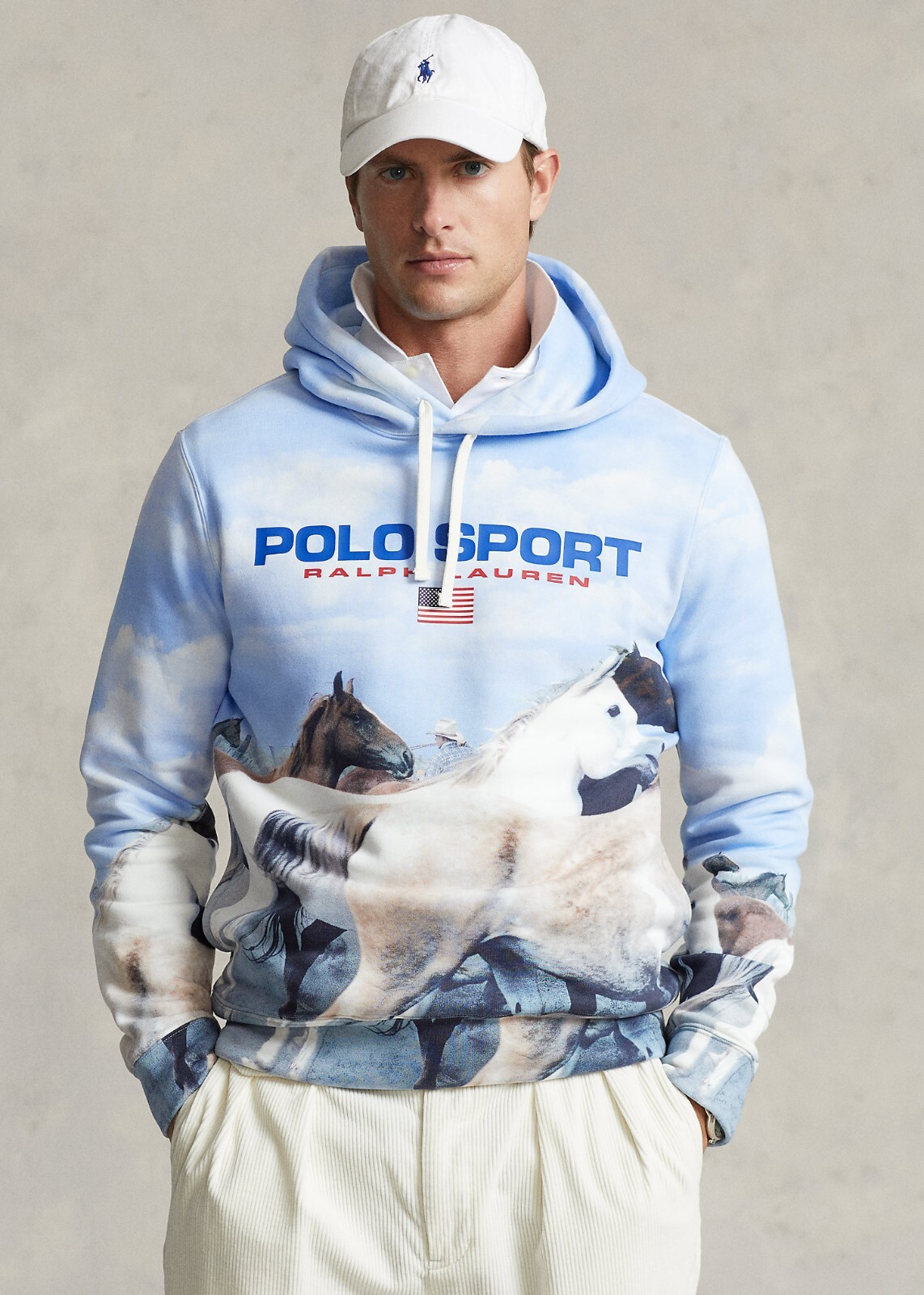 Polo Sport Ralph Lauren VTG Horse Flag Western Cowboy Fleece Sweatshirt Hoodie