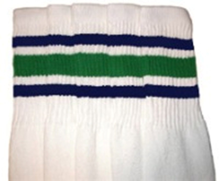 19” MID CALF WHITE tube socks with ROYAL BLUE/GREEN stripes style 3 (19-71)