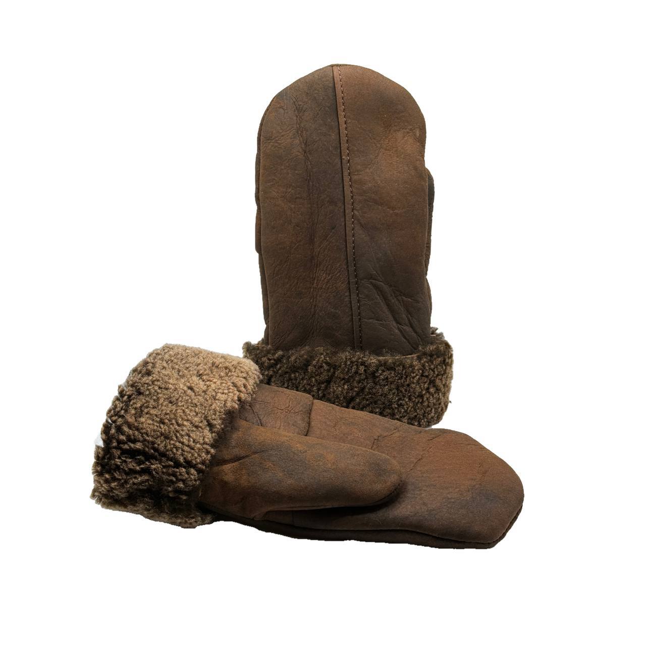 Vintage Men’s Women’s Genuine Shearling Sheepskin Leather Mittens Fur Gloves