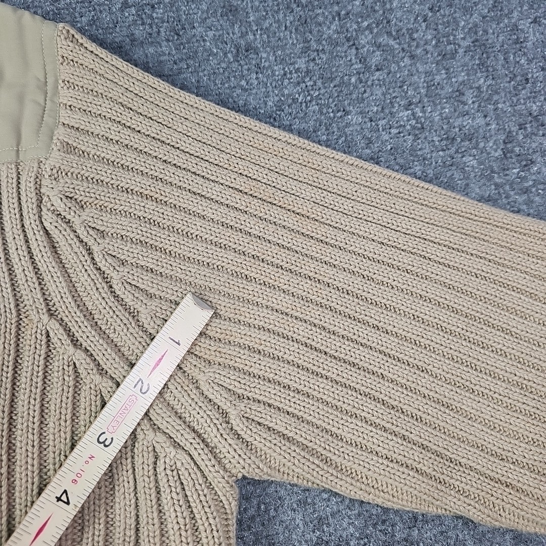 LL Bean Mens Medium Reg Commando Sweater Cotton Ribbed Elbow Patch 0BYK5 Khaki