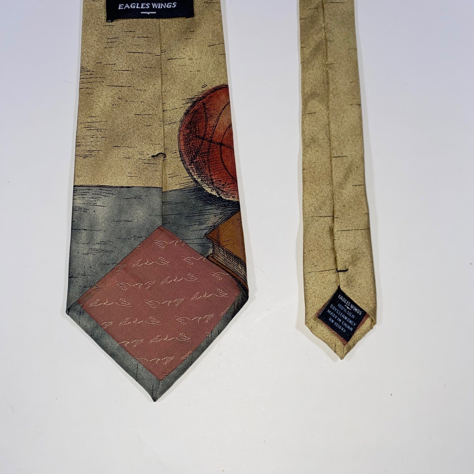 Eagles Wings West Virginia University WVU Silk Tie Sports Collage Tan Blue Gold