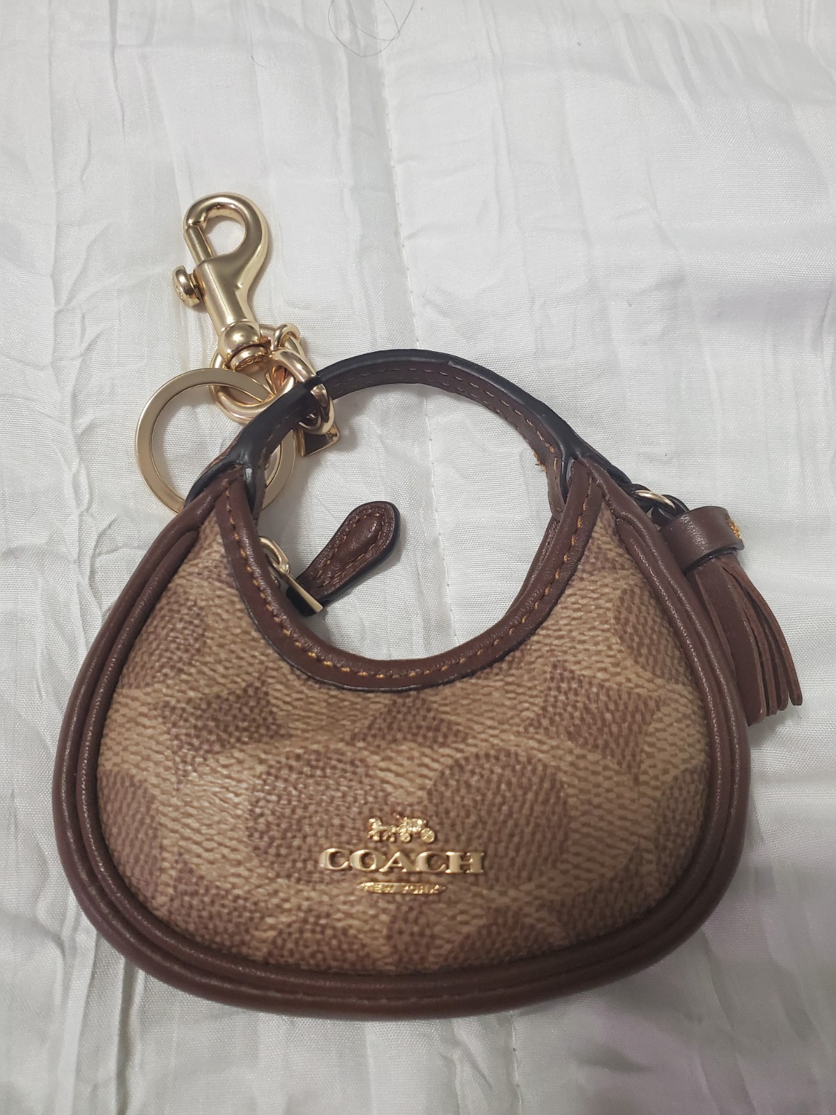 Coach Mini Carmen Bag Charm In Signature Canvas Gold/Tan/Brown CBK67 NWT
